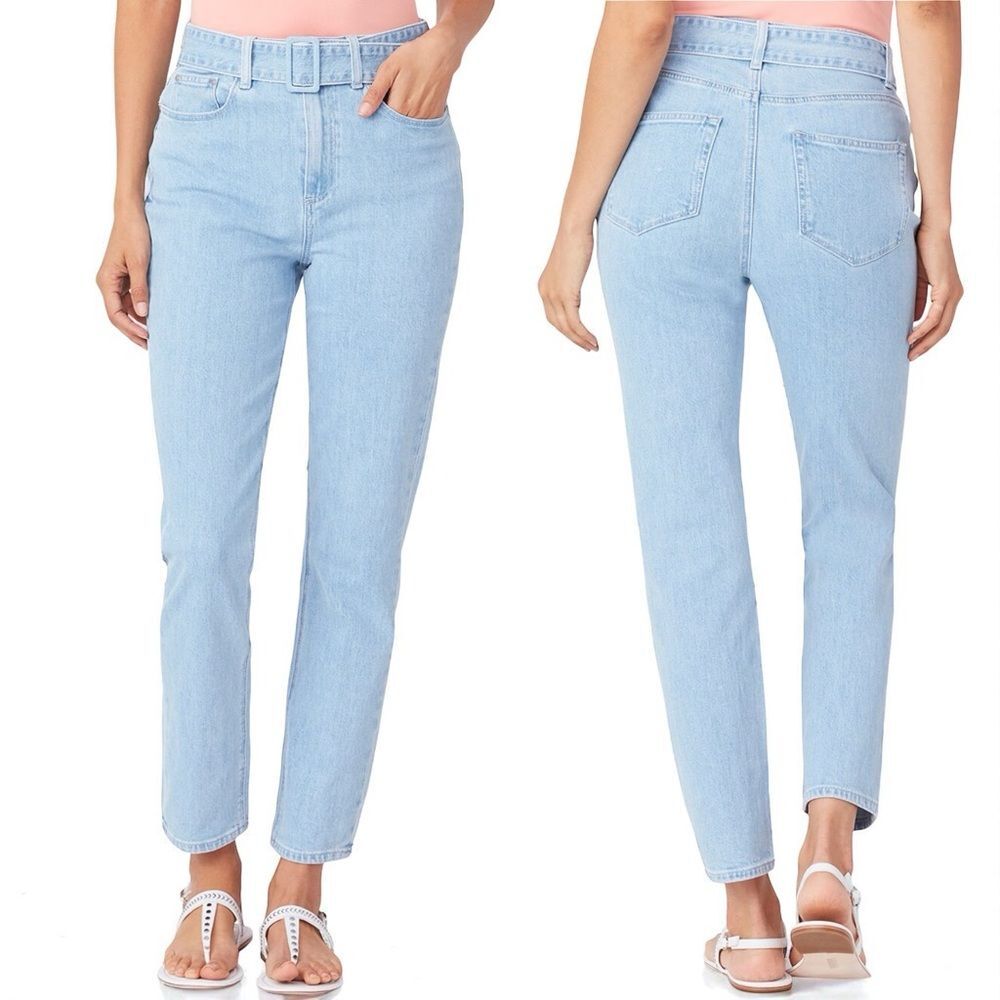 PAIGE Carrot Leg High Waist Jeans Cheyne Light Wash Belted Mom Jean Size 32 | 14